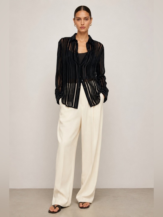 Express Tops - Vintage Express chiffon velvet silk blend sheer stripe button front shirt. Med
